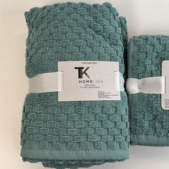 TK Home Spa Towel Set Blue/Green 4 Washcloths 2 Hand Towels 100% Cotton - Picture 2 of 4
